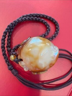 Vintage Chinese Carved Chalcedony Jade Amulet